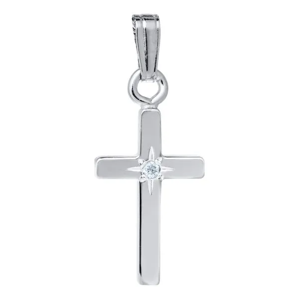 Sterling Silver Diamond Cross Children's Necklace Image 2 Kiefer Jewelers Lutz, FL