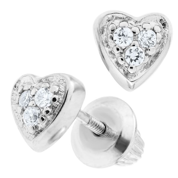 Sterling Silver CZ Heart Children's Earrings Image 2 Kiefer Jewelers Lutz, FL