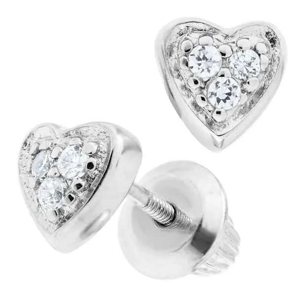 Sterling Silver CZ Heart Children's Earrings Image 2 Kiefer Jewelers Lutz, FL
