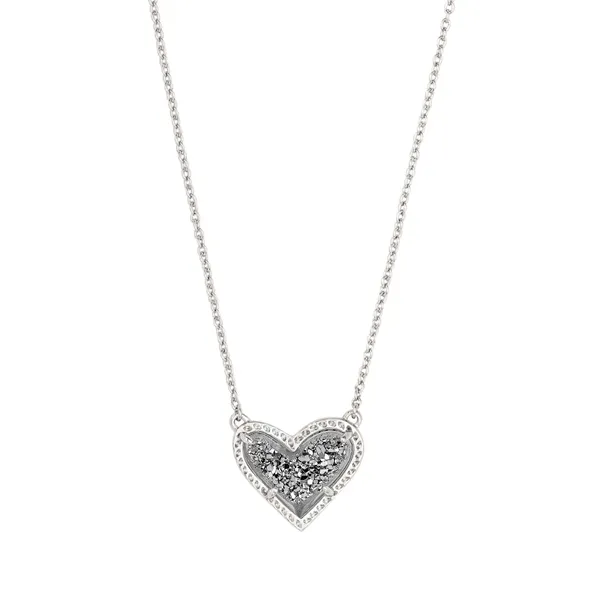 Kendra Scott Ari Heart Silver Pendant Necklace in Platinum Drusy Kiefer Jewelers Lutz, FL