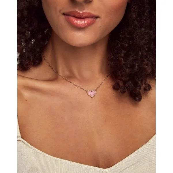 Kendra Scott Ari Rose Gold Heart Light Pink Drusy Necklace Image 2 Kiefer Jewelers Lutz, FL