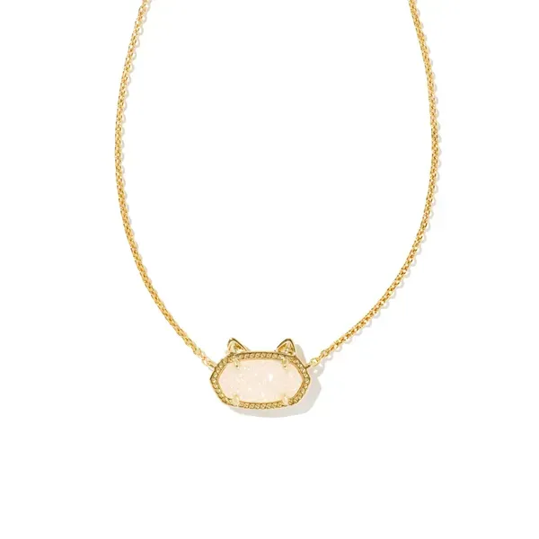 Kendra Scott Elisa Gold Cat Pendant Necklace in Iridescent Drusy Kiefer Jewelers Lutz, FL