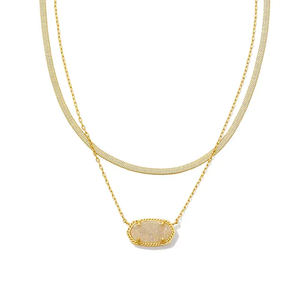Elisa Gold Herringbone Multi Strand Iridescent Drusy Necklace Kiefer Jewelers Lutz, FL