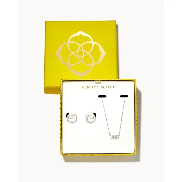 Kendra Scott Grayson Silver Crystal Pendant and Huggie Earrings Gift Set Kiefer Jewelers Lutz, FL