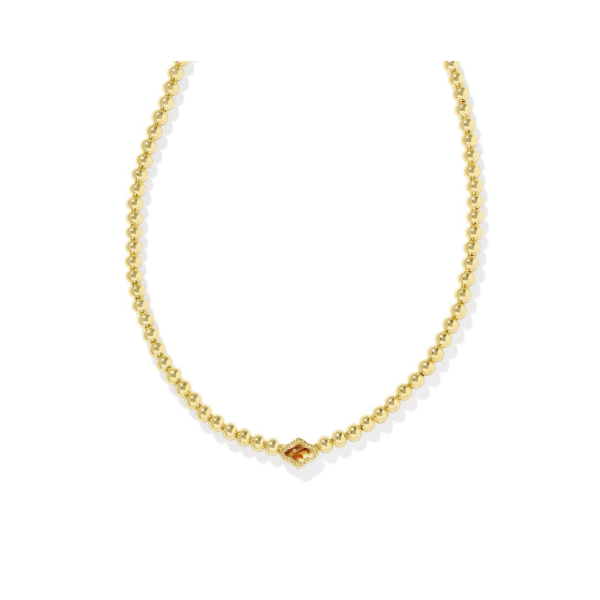 Kendra Scott Abbie Gold Beaded Necklace in Marbled Amber Illusion Kiefer Jewelers Lutz, FL