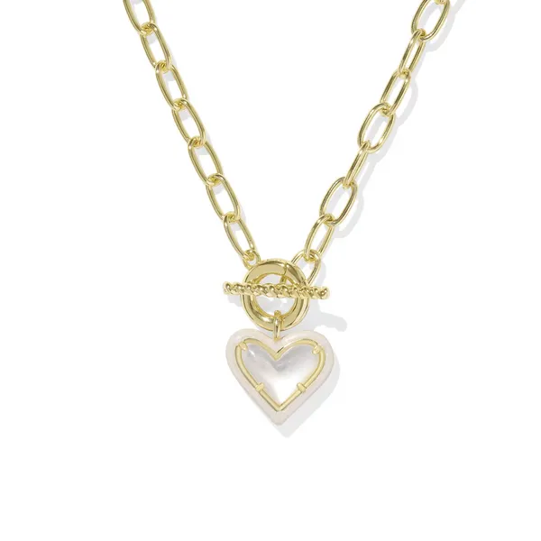 Kendra Scott Ari Heart Gold Enamel Frame Link and Chain Necklace in Ivory Mother-of-Pearl Kiefer Jewelers Lutz, FL