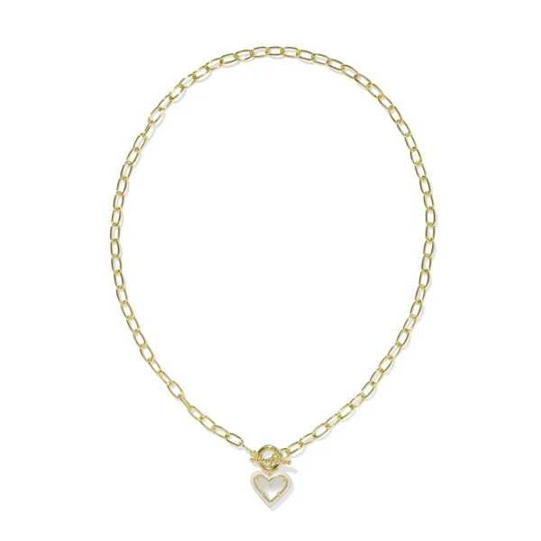 Kendra Scott Ari Heart Gold Enamel Frame Link and Chain Necklace in Ivory Mother-of-Pearl Image 2 Kiefer Jewelers Lutz, FL