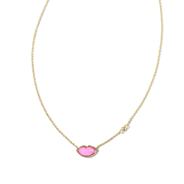 Kendra Scott Lips Gold Pendant Necklace in Hot Pink Mother-of-Pearl Kiefer Jewelers Lutz, FL
