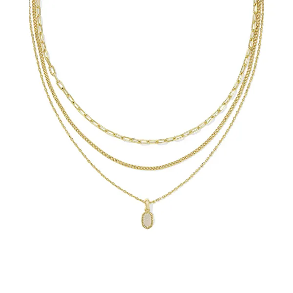 Kendra Scott Mini Elisa Gold Triple Strand Necklace with Iridescent Drusy Kiefer Jewelers Lutz, FL