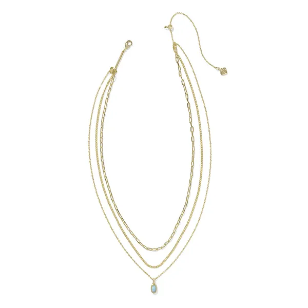 Kendra Scott Mini Elisa Gold Triple Strand Necklace with Light Teal Kyocera Opal Image 2 Kiefer Jewelers Lutz, FL