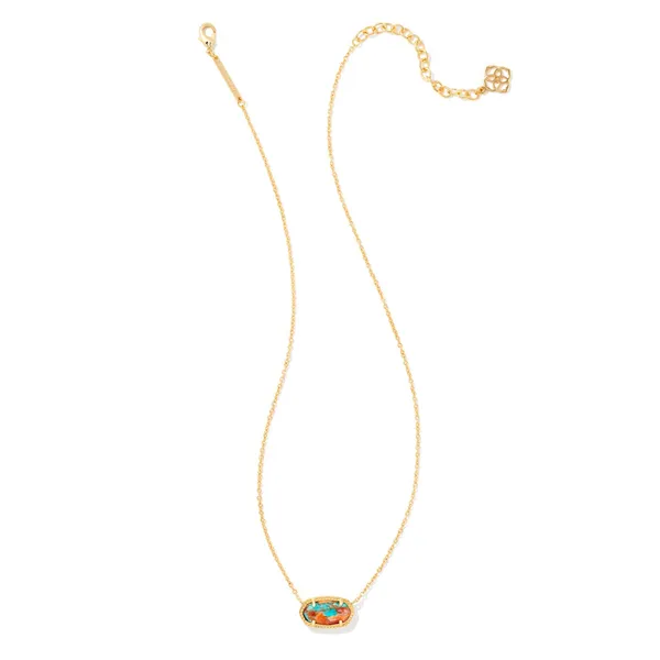 Kendra Scott Elisa Short Pendant Gold Necklace in Bronze Veined Turquoise Magnesite Red Oyster Image 2 Kiefer Jewelers Lutz, FL