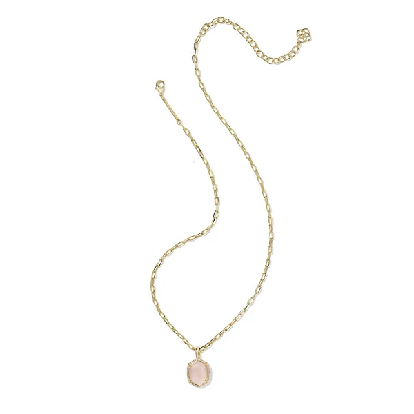 Daphne Gold Pave Frame Short Pendant Necklace with Rose Quartz by Kendra Scott Image 2 Kiefer Jewelers Lutz, FL