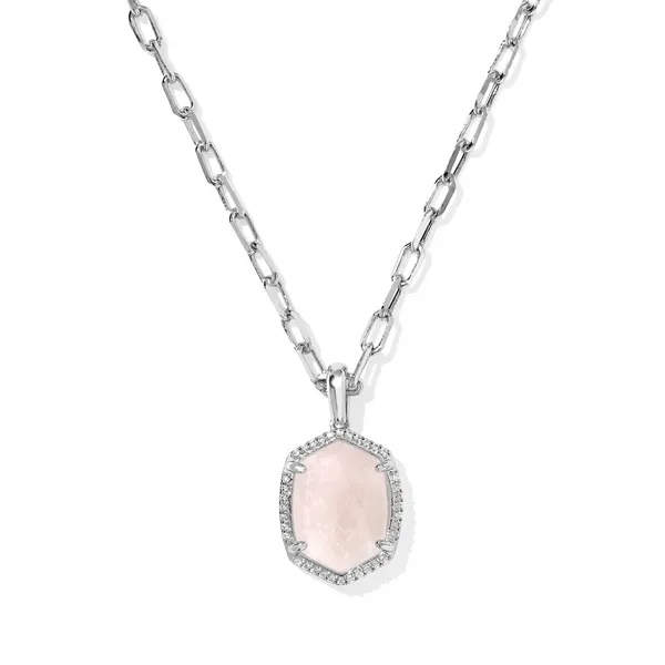 Daphne Silver Pave Frame Short Pendant Necklace with Rose Quartz by Kendra Scott Kiefer Jewelers Lutz, FL