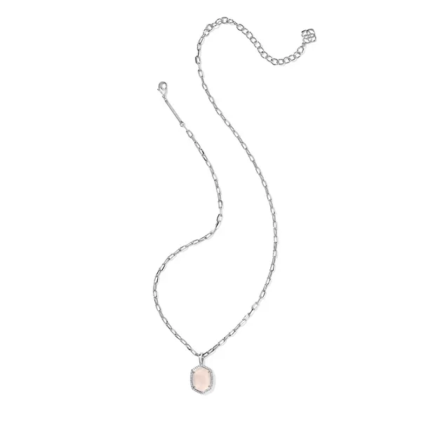 Daphne Silver Pave Frame Short Pendant Necklace with Rose Quartz by Kendra Scott Image 2 Kiefer Jewelers Lutz, FL
