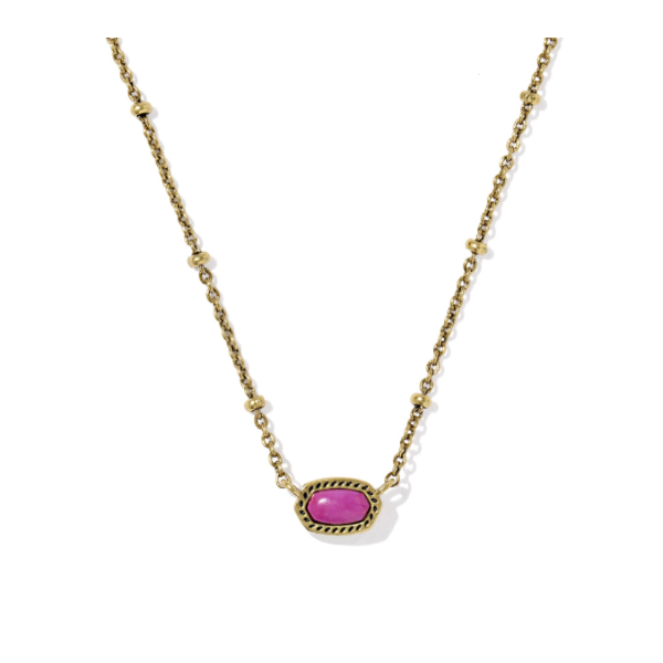 Mini Elisa Gold with Dark Fuchsia Variegatged Magnesite Vintage Satellite Short Pendant Necklace by Kendra Scott Kiefer Jewelers Lutz, FL