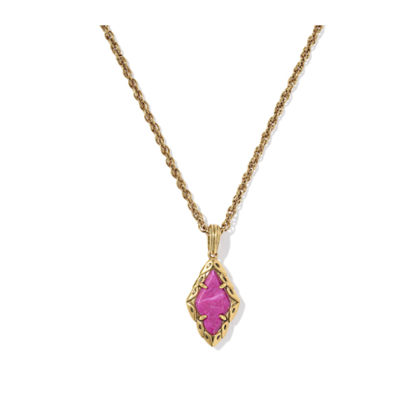 Adeline Gold with Dark Fuchsia Variegated Magnesite Vintage Short Pendant Necklace by Kendra Scott Kiefer Jewelers Lutz, FL