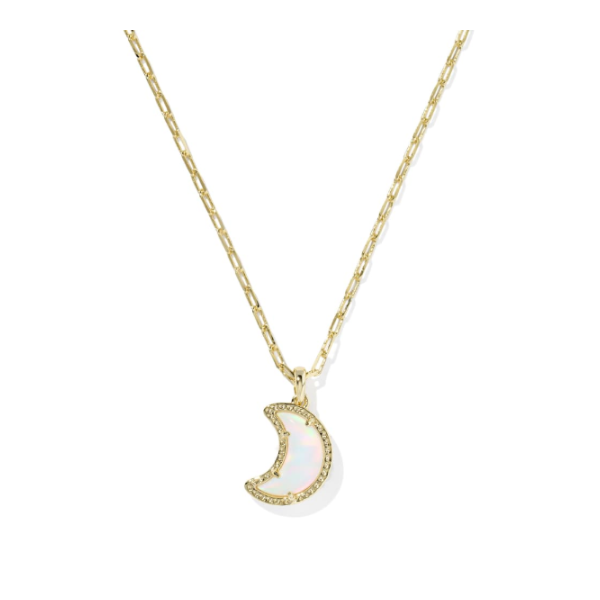 Moon Gold with White Opalescent Resin Short Pendant Necklace by Kendra Scott Kiefer Jewelers Lutz, FL
