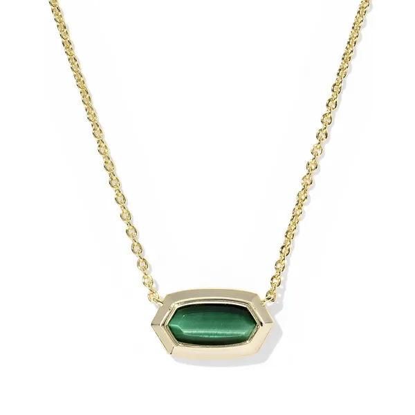 Elisa Bezel Gold with Green Tiger's Eye Short Pendant Necklace by Kendra Scott Kiefer Jewelers Lutz, FL