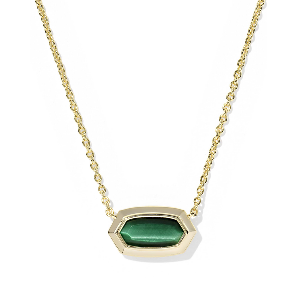 Elisa Bezel Gold with Green Tiger's Eye Short Pendant Necklace by Kendra Scott Kiefer Jewelers Lutz, FL