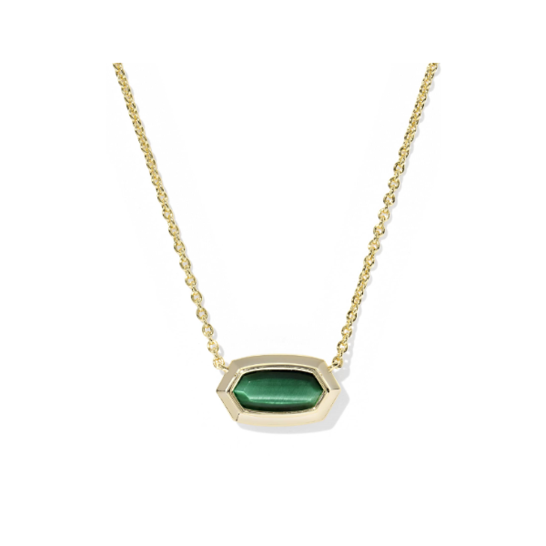 Elisa Bezel Gold with Green Tiger's Eye Short Pendant Necklace by Kendra Scott Kiefer Jewelers Lutz, FL