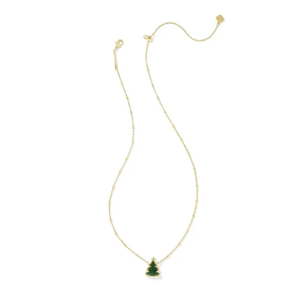 Kendra Scott Holiday Tree Gold Short Pendant Necklace in Green Quartzite Image 2 Kiefer Jewelers Lutz, FL