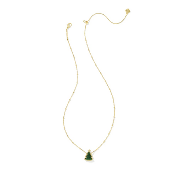 Kendra Scott Holiday Tree Gold Short Pendant Necklace in Green Quartzite Image 2 Kiefer Jewelers Lutz, FL