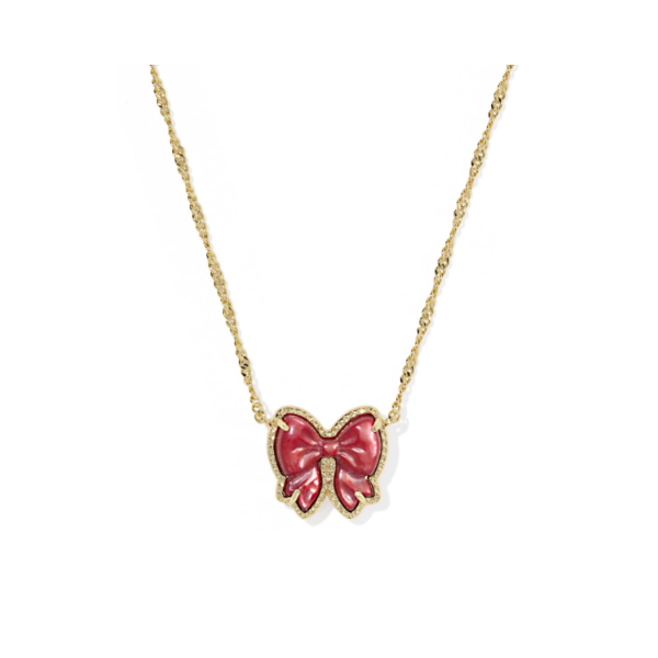 Haley Bow Gold with Scarlet Red Mother of Pearl Short Pendant Necklace by Kendra Scott Kiefer Jewelers Lutz, FL