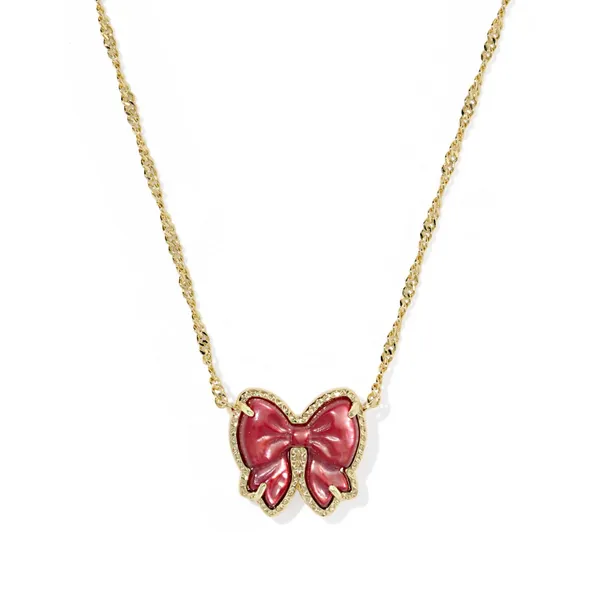 Haley Bow Gold with Scarlet Red Mother of Pearl Short Pendant Necklace by Kendra Scott Kiefer Jewelers Lutz, FL