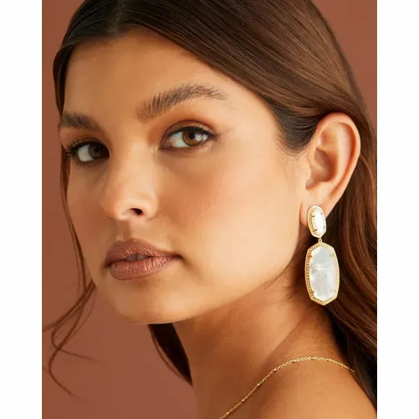 Kendra Scott Pearl Beaded Elle Gold Statement Earrings in Ivory Mother-of-Pearl Image 2 Kiefer Jewelers Lutz, FL