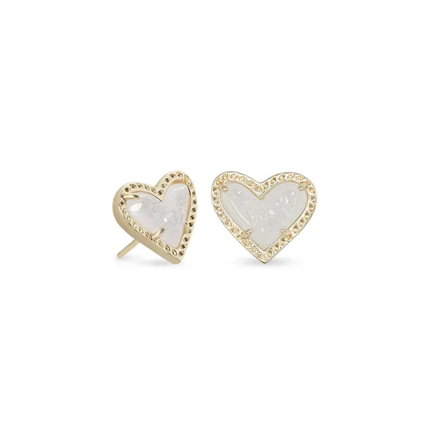 Kendra Scott Ari Heart Gold Stud Earrings in Iridescent Drusy Kiefer Jewelers Lutz, FL