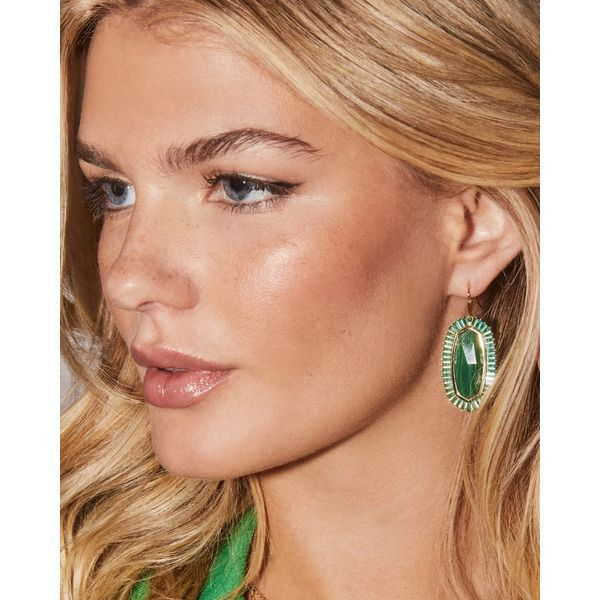 Kendra Scott Elle Gold Emerald Mix Baguette Drop Earrings Image 2 Kiefer Jewelers Lutz, FL