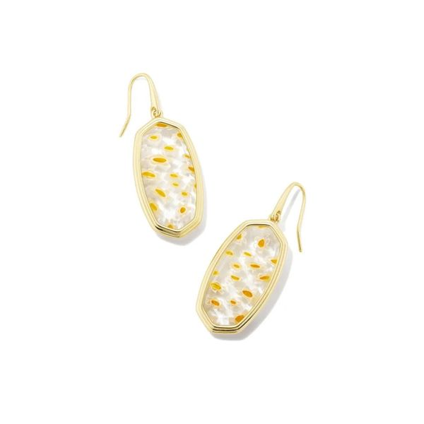 Kendra Scott Elle Drop Gold White Mosaic Glass Earring Kiefer Jewelers Lutz, FL
