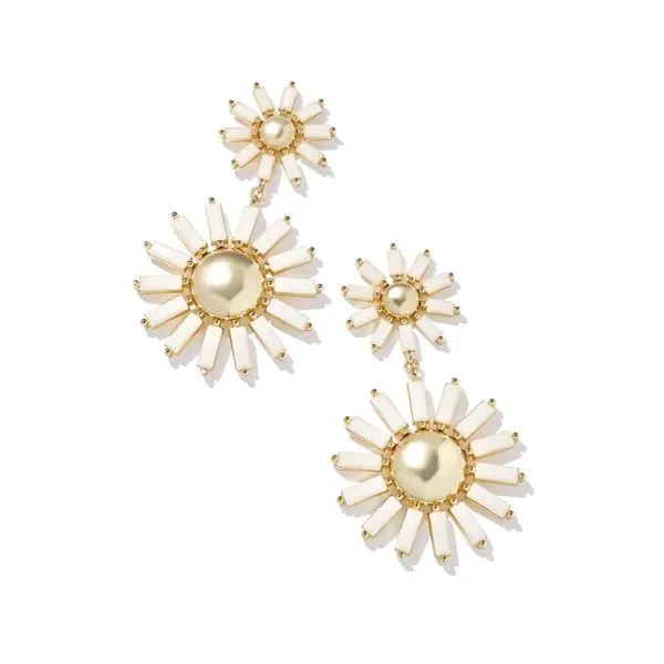 Kendra Scott Madison Gold White Opaque Glass Daisy Earrings Kiefer Jewelers Lutz, FL