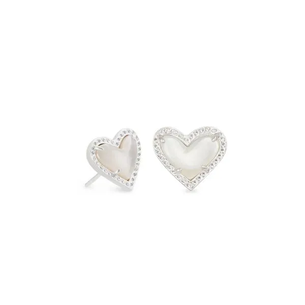 Kendra Scott Ari Heart Silver Stud Earrings in Ivory Mother-of-Pearl Kiefer Jewelers Lutz, FL