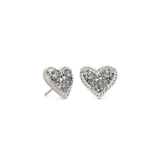 Kendra Scott Ari Heart Silver Stud Earrings in Platinum Drusy Kiefer Jewelers Lutz, FL