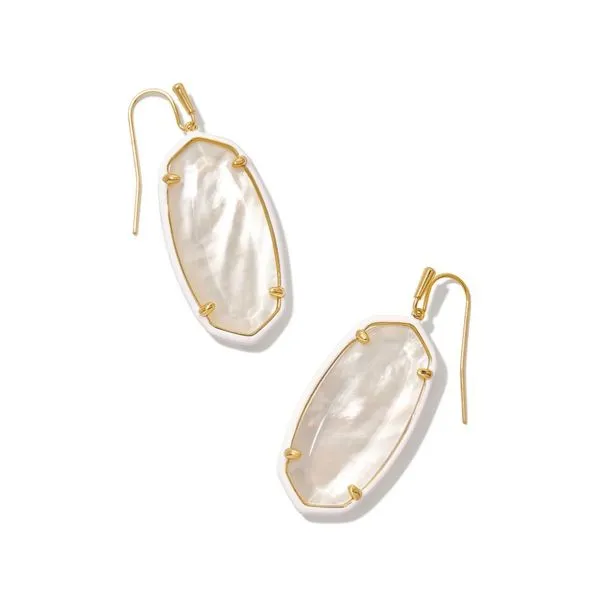 Kendra Scott Elle Gold Enamel Ivory Mix Framed Drop Earring Kiefer Jewelers Lutz, FL