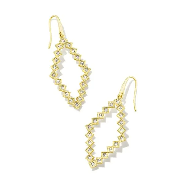Kendra Scott Kinsley Gold White Crystal Open Frame White Cubic Zirconia Earrings Kiefer Jewelers Lutz, FL