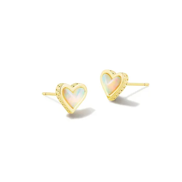 Kendra Scott Ari Gold White Opalescent Heart Stud Earring Kiefer Jewelers Lutz, FL