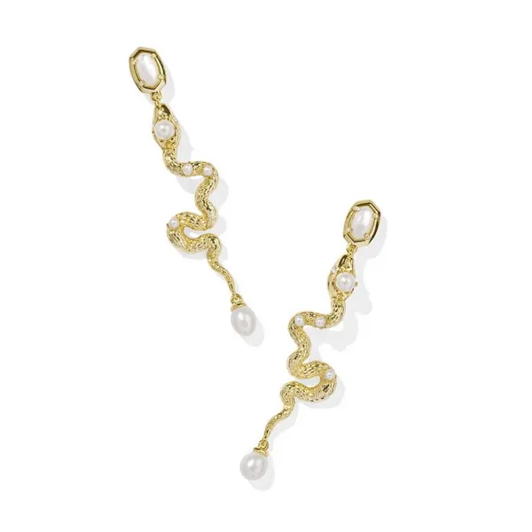Kendra Scott Lyle Gold Snake Linear Earrings in Ivory Mother-of-Pearl Kiefer Jewelers Lutz, FL