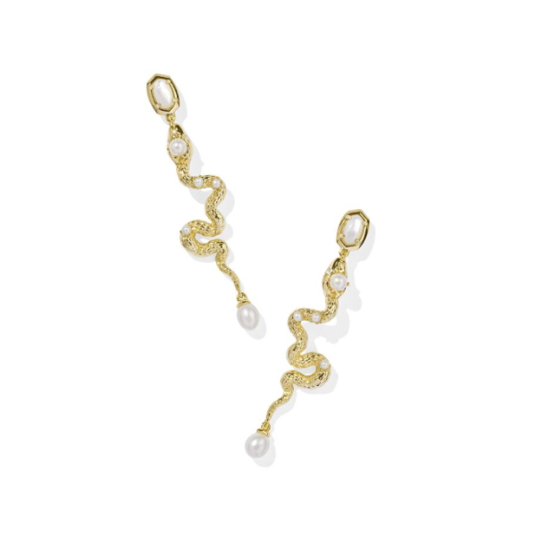 Kendra Scott Lyle Gold Snake Linear Earrings in Ivory Mother-of-Pearl Kiefer Jewelers Lutz, FL