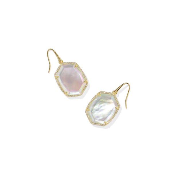 Kendra Scott Daphne Gold Pave Frame Drop Earrings in Iridescent Ivory Illusion Kiefer Jewelers Lutz, FL