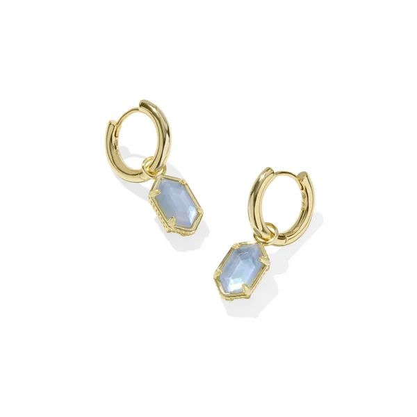 Kendra Scott Hallie Gold Sky Blue Mother of Pearl Huggie Earrings Kiefer Jewelers Lutz, FL