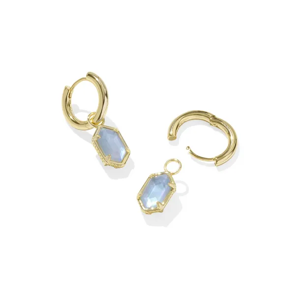 Kendra Scott Hallie Gold Sky Blue Mother of Pearl Huggie Earrings Image 2 Kiefer Jewelers Lutz, FL