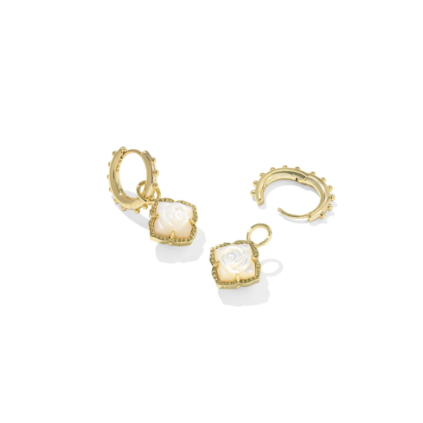 Kendra Scott Mallory Rose Huggie Earrings in Gold with Ivory Mother Pearl Image 2 Kiefer Jewelers Lutz, FL