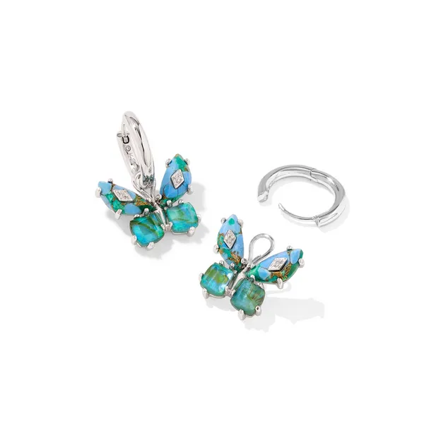 Bianca Butterfly Rhodium and Bright Aqua Mix Huggie Earrings by Kendra Scott Image 2 Kiefer Jewelers Lutz, FL