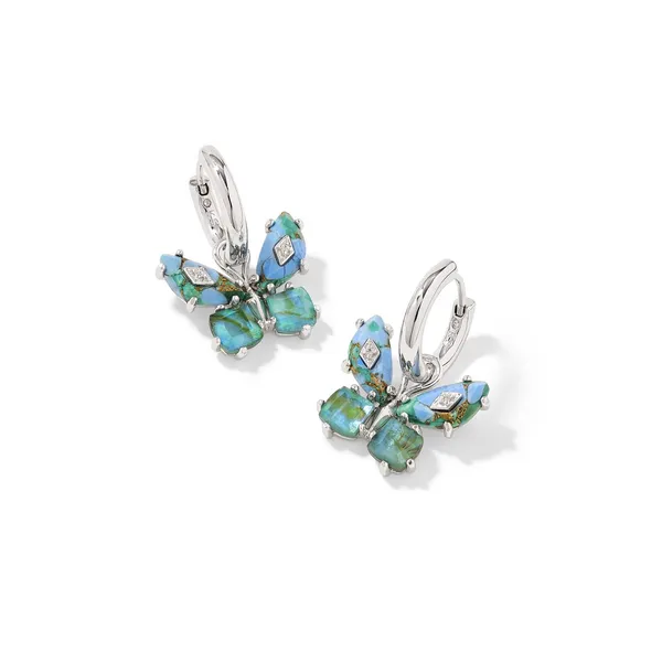 Bianca Butterfly Rhodium and Bright Aqua Mix Huggie Earrings by Kendra Scott Kiefer Jewelers Lutz, FL