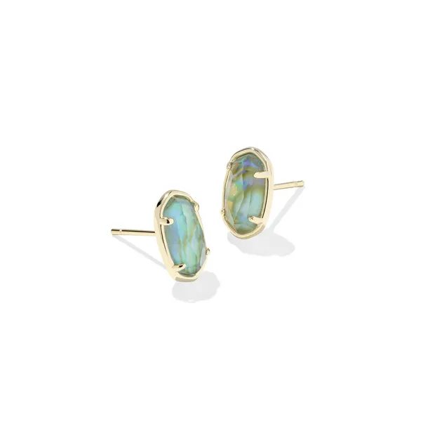 Grayson Gold Stone with Deep Aqua Illusion Stud Earrings by Kendra Scott Kiefer Jewelers Lutz, FL