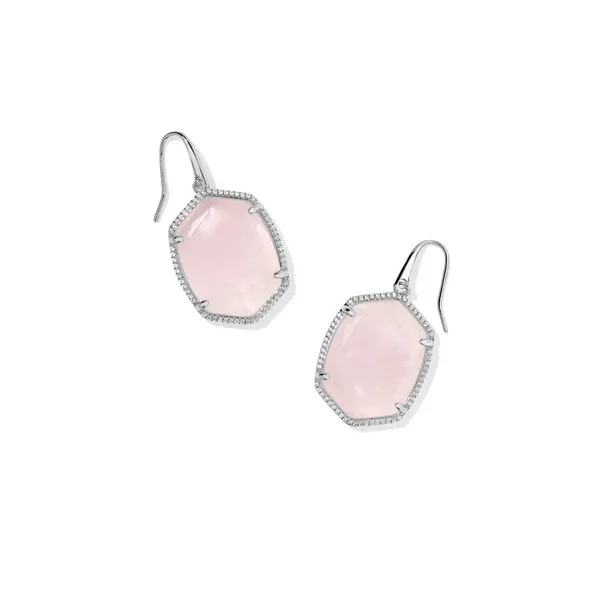 Daphne Silver Pave Frame Drop Earrings with Rose Quartz by Kendra Scott Kiefer Jewelers Lutz, FL