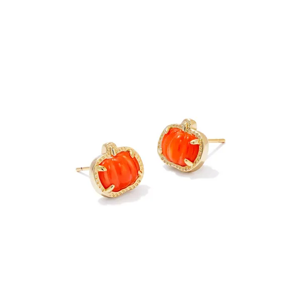 Kendra Scott Pumpkin Gold Stud Earrings in Orange Mother-of-Pearl Kiefer Jewelers Lutz, FL