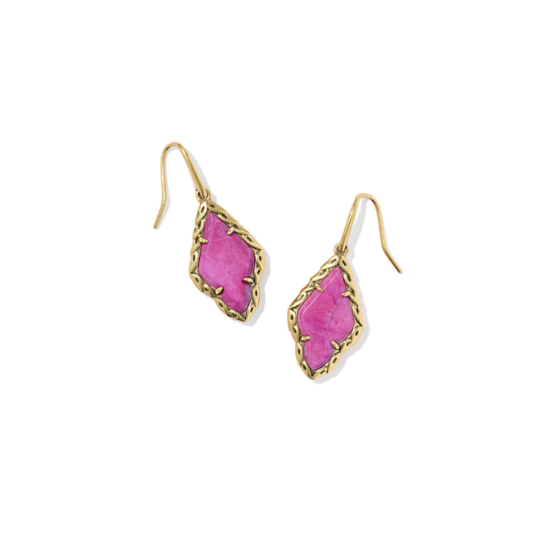 Adeline Vintage Gold with Dark Fushsia Veriegatged Magnesite Drop Earrings by Kendra Scott Kiefer Jewelers Lutz, FL